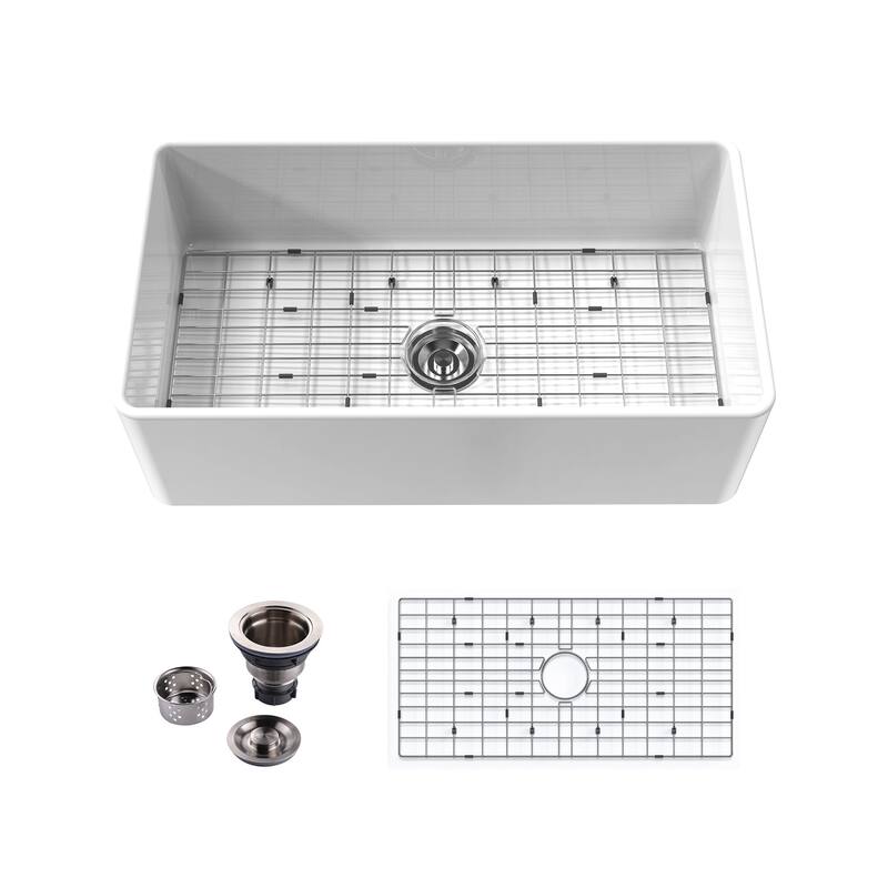 33" L X 18" W Farmhouse Kitchen Sink with Sink Grid & Basket Strainer Bed Bath & Beyond 40181171